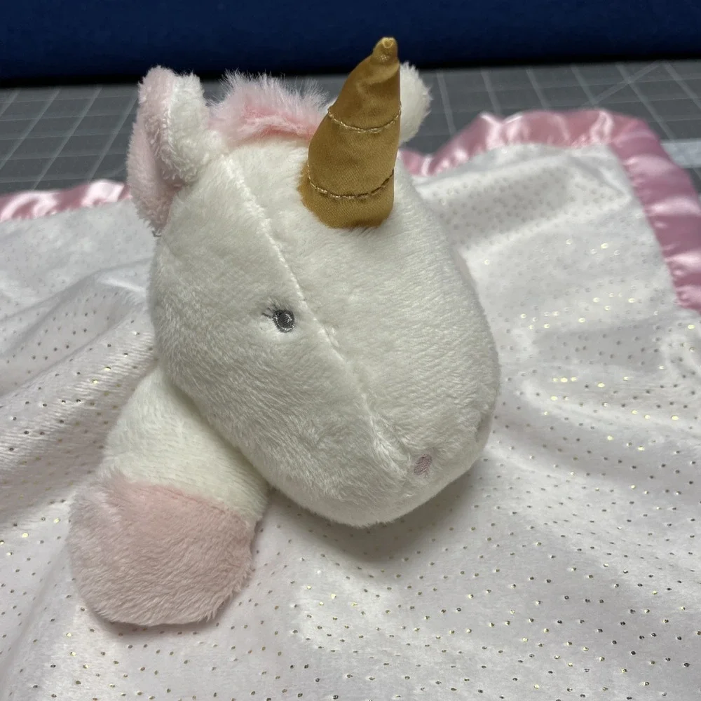 CARTERS Baby Girl Pink UNICORN Lovey Security Blanket White Pink Satin Back Read